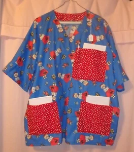 Girl & Scotty Dog on Blue Scrubs Top with 3 Red Pockets for Size 3X FSMTP52 - Picture 1 of 4