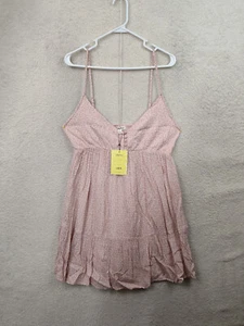 Salty Lemon Women Dress Large Pink Floral 100% Rayon Sleeveless V Neck Ruffle - Picture 1 of 18