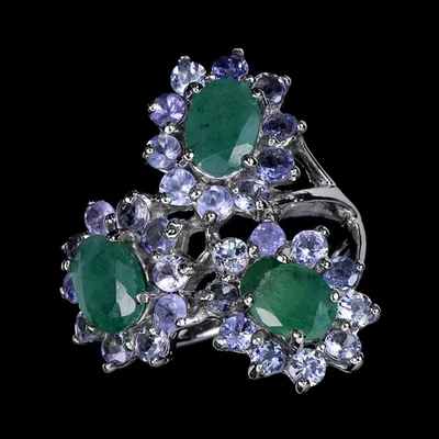 925 Sterling Silver Ring Oval Emerald 7x5mm Tanzanite Gemstone Jewelry Size 7 - Image 1 of 4