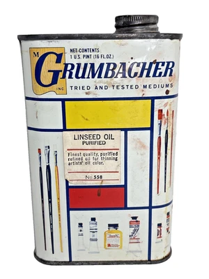 Aceite de linaza Grumbacher calidad artista de colección No. Lata de metal 558 16 oz con pieza. Aceite Foto 1 de 4