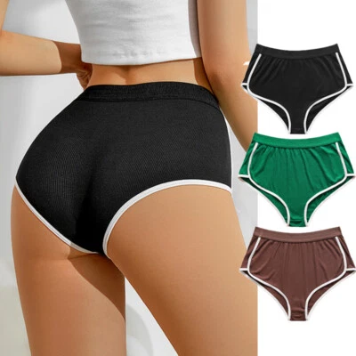 Sexy Womens Ribbed Cotton Boyshorts Boxer Underwear  Low Rise Panties Boy shorts - Image 1 of 4