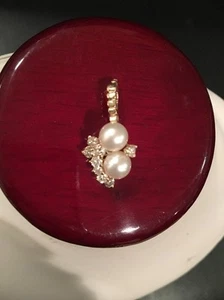14 Karat Gelbgold Perle Enhancer Anhänger mit echten Diamanten - Bild 1 von 8
