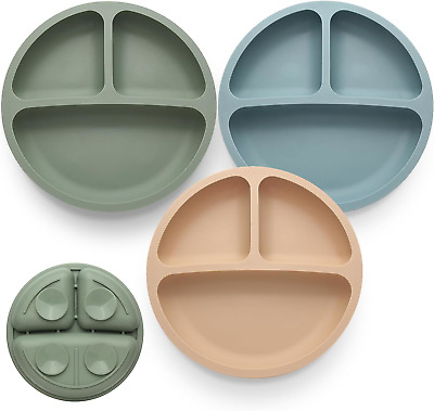 Toddler Plates 3 Pack, Divided Suction Plates...