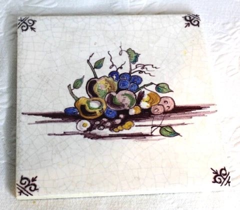 Vintage Delft Tile - Basket Of Flowers - Crackle Glaze Finish - 5 1/4" Square Cover