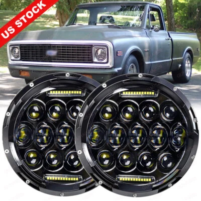 Par de faros LED redondos de 7" Halo DRL para camioneta Chevy C10 C20 C30 1969-86 K10 20 Foto 1 de 4