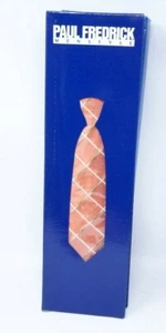 100% Italian Silk Hand Tailored Paul Fredrick Tie Salmon Gold Check Plaid - Picture 1 of 3