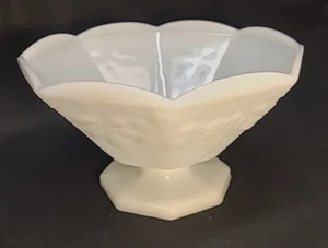 Vintage "Harvest Grape" Milk Glass Octagonal Pedestal Bowl - 9" - AH or Indiana? - Picture 1 of 12