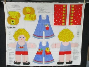 Screen Print Cranston Print Works Fabric Panel Cuddles Doll w Wardrobe & Puppy - Picture 1 of 2