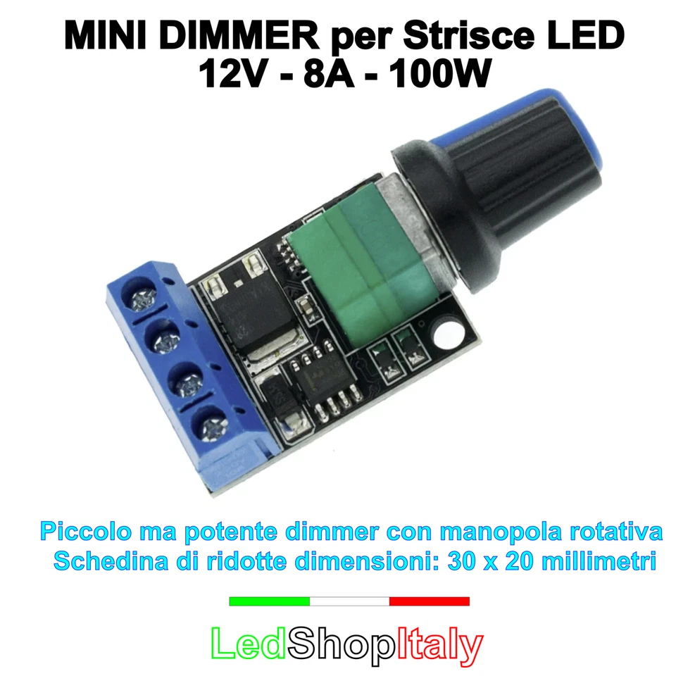Dimmer Varialuce 12V 8A 100W potenziometro manopola per Strisce Led - Immagine 1 di 4