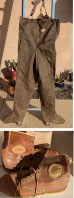 Red Ball Med waders, James Scott Fishing boots size 10, Simms gravel guards - Image 1 of 3