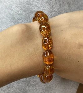 GENUINE Amber Stone Bracelet. Cognac Color Amber Bracelet. Olive Shape Amber. - Picture 1 of 9