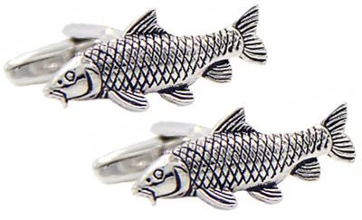 3D Argento Carpa Pesca Pescatore da Uomo Regalo Gemelli Da Gemelli Diretta - Immagine 1 di 4