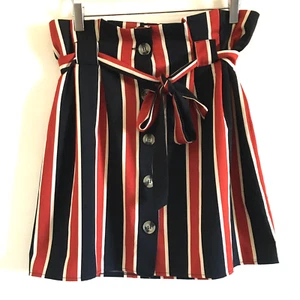 New Primark Striped Buttoned Summer Mini Skirt Size UK 14 - Picture 1 of 5