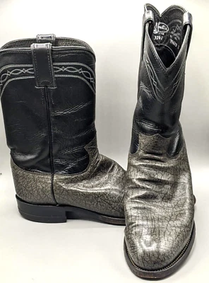 Justin 3341 Botas Negras Grises Moteado De Colección Botas de Vaquero Para Hombre Talla 8.5 D Cuero Foto 1 de 4