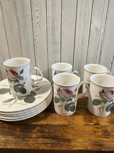 Roy Kirkham Fine China Redoute Roses Mugs Cups & Saucers Set Of 5 1996 England - Picture 1 of 16
