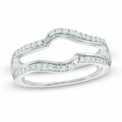 Anillo potenciador solitario bypass de diamantes naturales de 1/5 quilate en oro blanco de 10 k Foto 1 de 4