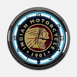 18" Indian Motorcycle 1901 Logo Metal Sign Designed White Neon Clock - Picture 1 of 12