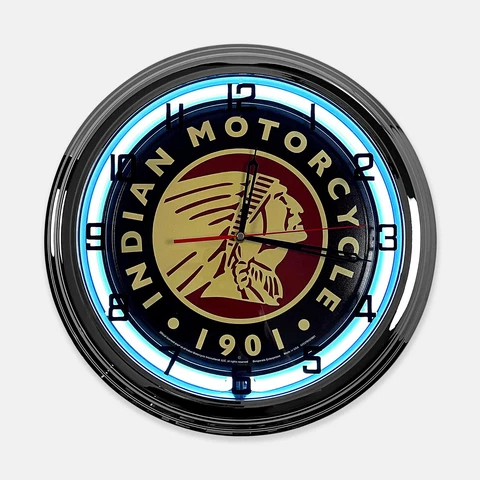 18" Indian Motorcycle 1901 Logo Metal Sign Designed White Neon Clock Cover