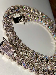 Men's Baguette Miami Cuban Link Chain 12mm Ice Out 14k White Gold CZ VVS Iced - Picture 1 of 9