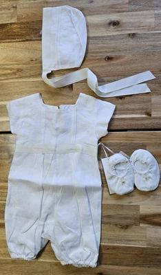 ATELIER D'Ocon Baby Boy Christening Beige dress jumper Bonnet shoes 3-6m Baptism - Image 1 of 4