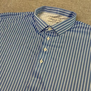 Collars & Co Dress Collar Blue White Vertical Stripe Mens 2XL Polo Shirt NWOT - Picture 1 of 9
