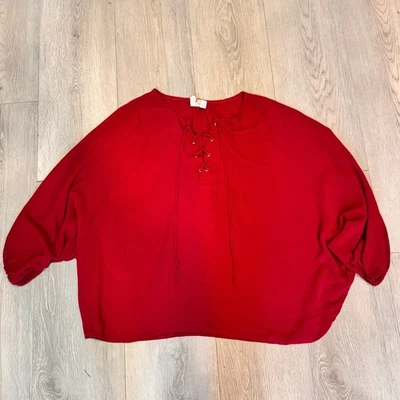 Francesca's Red Blouse Small Lace Up Long Sleeve Lightweight Gauze Top - Image 1 of 4
