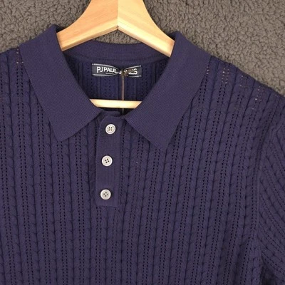 Polo tejido PJ PAUL JONES para hombre azul dinero antiguo medio transparente nuevo con etiquetas Foto 1 de 4