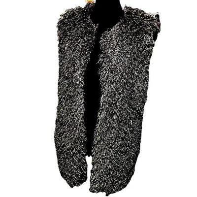 Jaqueta sem mangas Mark James Badgley Mischka cinza desgrenhado colete de pele sintética tamanho pequeno - Imagem 1 de 4