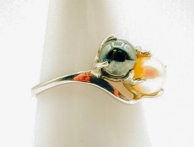 10k White Gold Pearl & Hematite Ring Sz. 7 - Image 1 of 4
