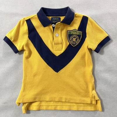 Polo Ralph Lauren Polo Niños 2T Niño Pequeño Amarillo Azul Marino Chevron Crest Rugby Foto 1 de 4