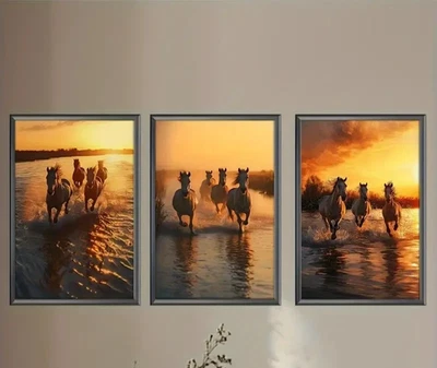 3pcs A Group Of Lucky Horses Running Wall Art Poster Prints, Boho Wall Decor - Image 1 of 2