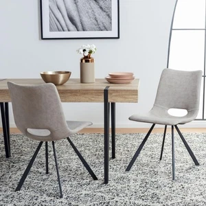Home Collection Mika Stone Grey Faux Leather/Black Dining Chair Set of 2 - Picture 1 of 9