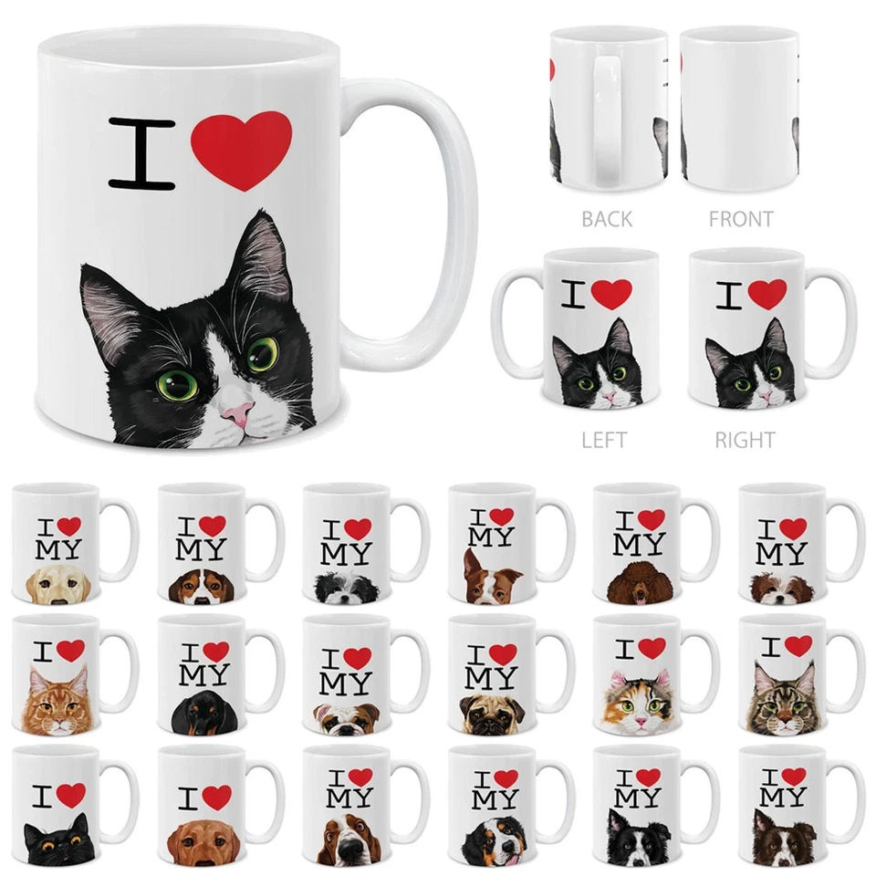 MUGBREW I love Design Ceramic Travel Mug Home Tea Coffee Cup With Handgrip, 11 OZ