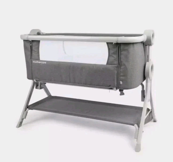 Mothercare Co Sleeper Crib Bedside Baby Standard Folding Portable w/Stand - Grey - Image 1 of 4