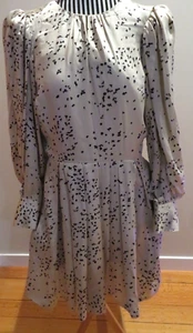 NUOVO abito Rebecca Taylor Mini Fleur stampa floreale seta raso sabbia/nero taglia 2 - Foto 1 di 23