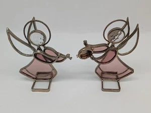 Stained Glass Pink Angel Figurine - Pair (2) - Picture 1 of 7