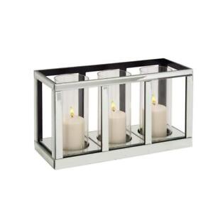 Litton Lane Candle Holders 10" Glass Pillar 3 Glass Sleeve w/ Mirrored Accents