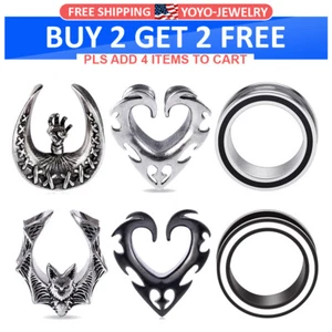 PAIR Surgical-Steel Saddle Ear Tunnels Plugs Ear Gauges Spreader Body Piercing - Picture 1 of 22