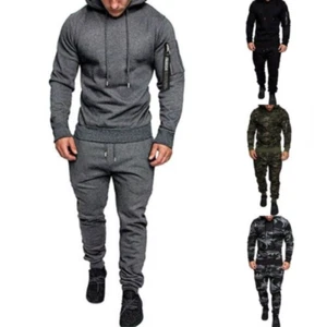 Men Jogging Set Soft Sweatsuit Casual Hoodie Top Pant Gym Sports Wear Sweat Suit - Picture 1 of 25