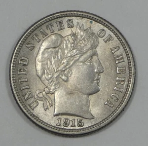 1915 Barber Dime Nice ALMOST UNCIRCULATED Silver 10c - Picture 1 of 4