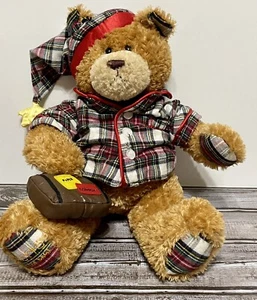 Gund Porto the Bear 15" Brown Teddy Travel Luggage Plush Plaid Flannel Pajamas - Picture 1 of 5