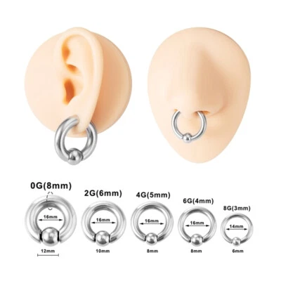 Steel Large Size Guage Captive Bead Septum Hoop Ring CBR Ear Lobe Body Piercing - Image 1 of 4