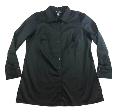 Denim & Co Womens Shirt Dress or Tunic Sz L Black Button-Up Long Sleeve NWT - Image 1 of 4