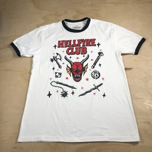 A3395 Netflix Stranger Things Men's Medium White Hellfire Club Ringer T-Shirt - Picture 1 of 7