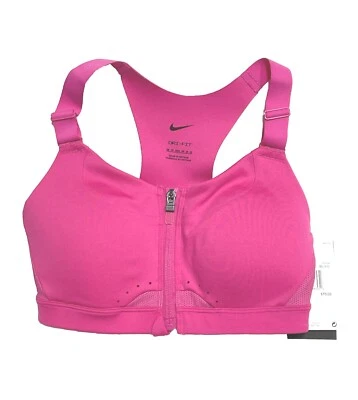 NIKE женщин высокой поддержки с подкладкой молнии спереди DRI-FIT ALPHA или черный спортивный бюстгальтер; S, XL - Изображение 1 из 3