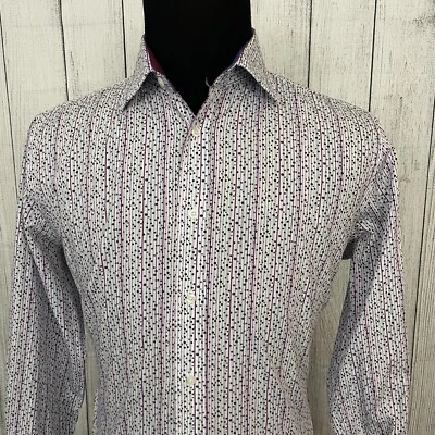 Bristol & Bull Men's Large Fitted Purple Geometric Long Sleeve Button-Down Shirt - Image 1 of 4