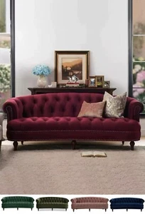 Chesterfield Tufted Velvet Fabric Sofa 1/2/3 Seater Lounge Set - Picture 1 of 42