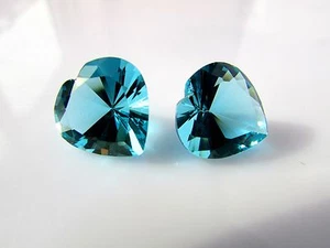 AAA++ Handmade Diamond Cut Sky BT Quartz Brilliant Cut Heart Shape Stone 1pair - Picture 1 of 12