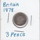 1878 Queen Victoria Great Britain Silver 3 Pence England Coin