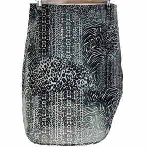 Falda lápiz de gasa con estampado animal de leopardo lapislázuli para mujer pequeña forrada negra gris - Imagen 1 de 8